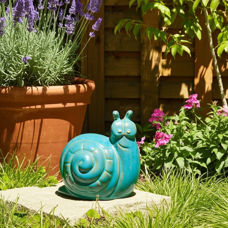 Pottery Clay Decorative Garden Statue Snail Sculpture Reactive Finish