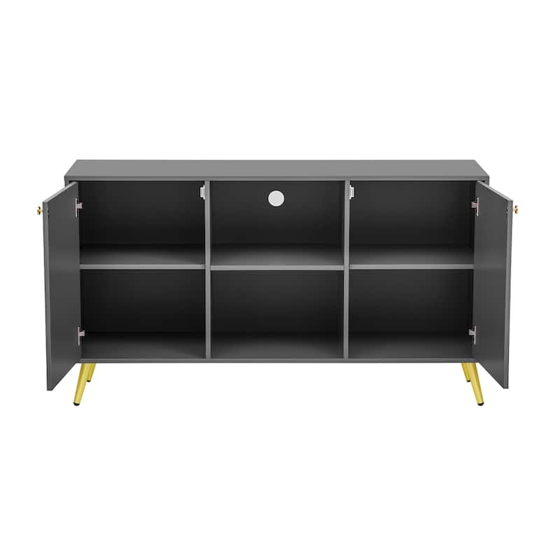 53.1"Modern TV Stand with Gold Metal Legs with Open Shelves and Cable Management