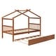 preview thumbnail 100 of 110, Creativity House Bed Twin/ Full Size Frame with Trundle for Boys Girls, Wood Platform Bed with Roof No Box Spring Needed