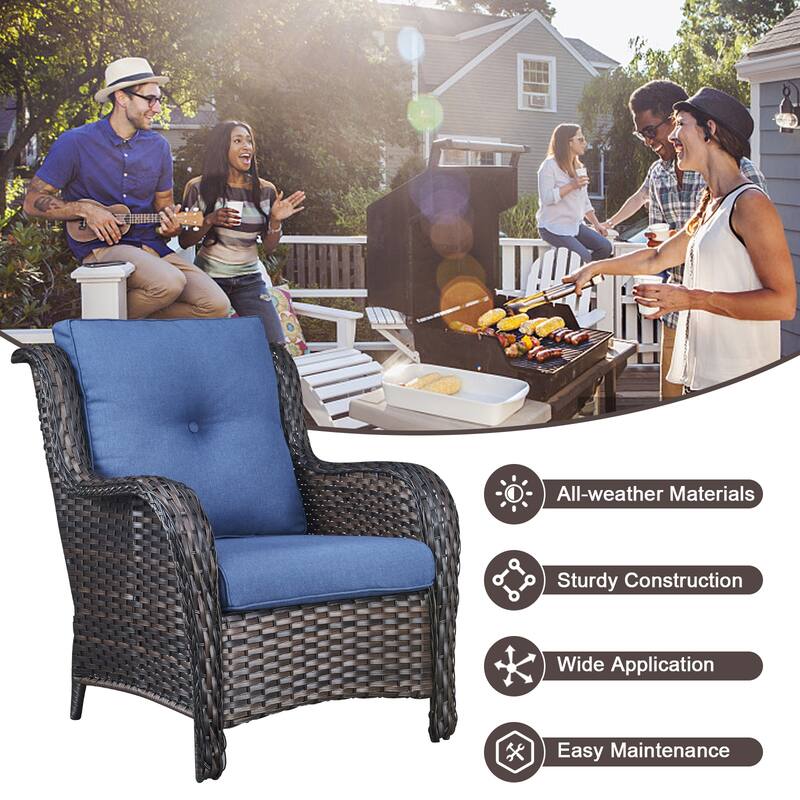Outdoor Fire Pit Table with 2 Patio Chairs Brown-Blue - Brown