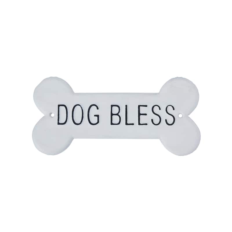 Decorative Metal "Dog Bless" Wall Sign - 9.0"L x 0.3"W x 4.4"H - White