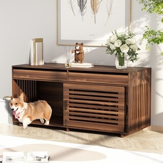 Dog Cat Crate Furniture Removable Divider Pet Home & Stylish TV Stand ...