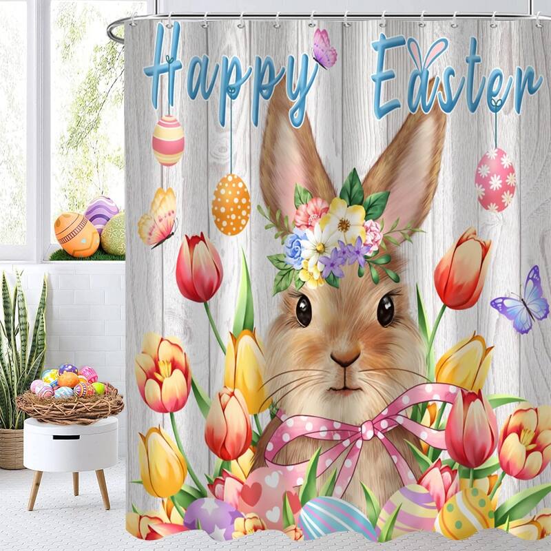 Happy Easter Funny Rabbit Bunny Bathroom Curtains Set, 72" x 72"