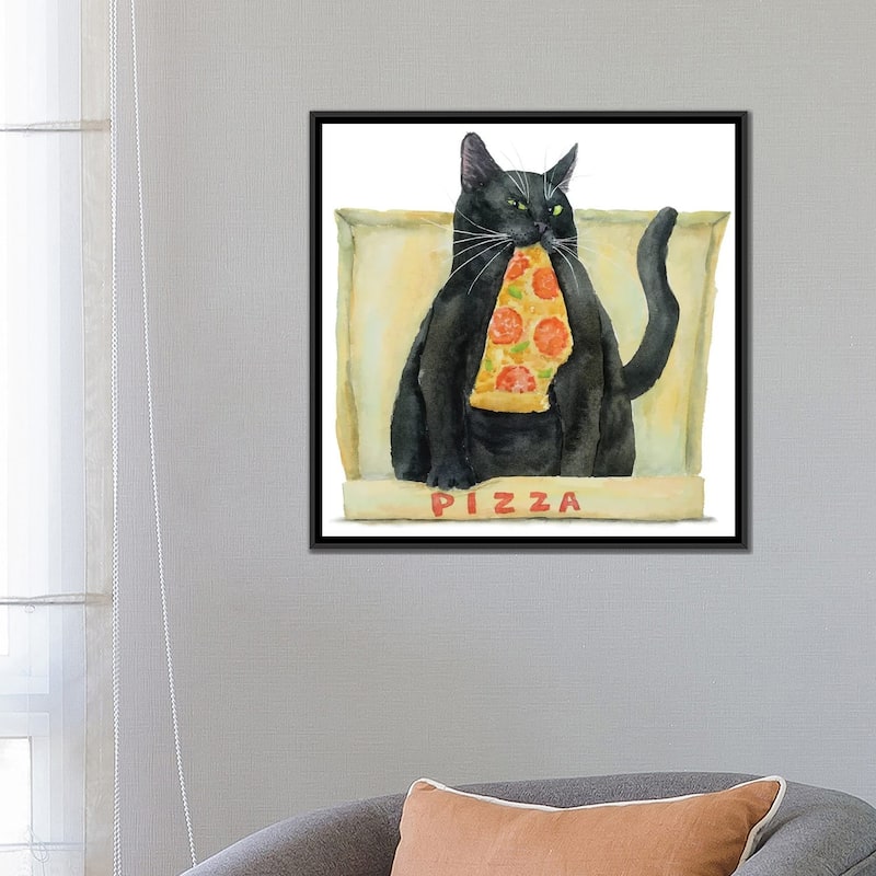 iCanvas "Black Cat And Pizza" by Alexey Dmitrievich Shmyrov Framed