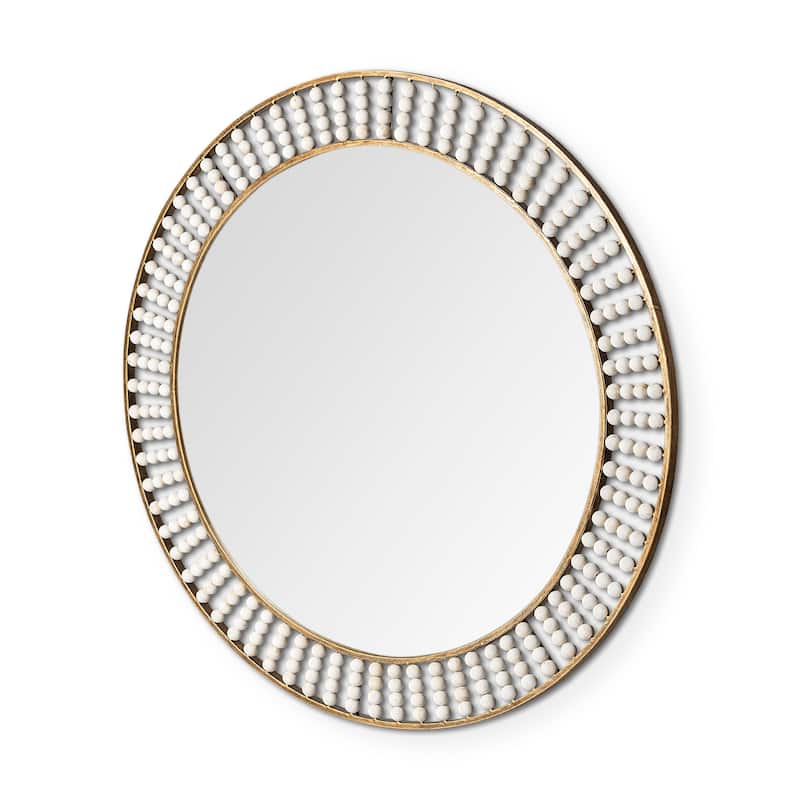 Claiborne Metal Frame With Wooden Beads Round Mirror - 42" x 42" - Gold