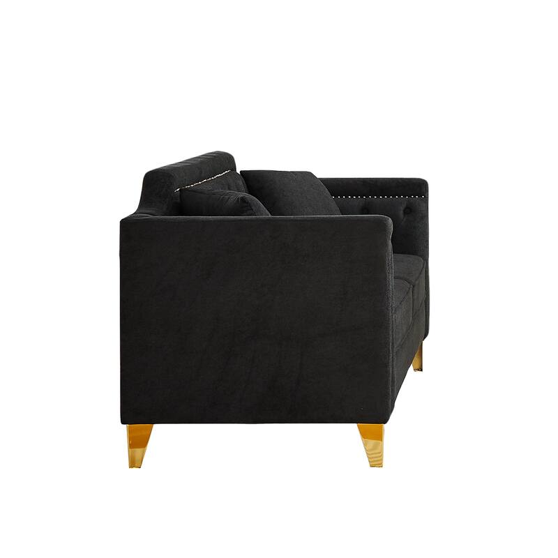 Mid-century Chenille Pull Buckle Sofa, Buttons Tufted With Copper Nail and Metal Leg