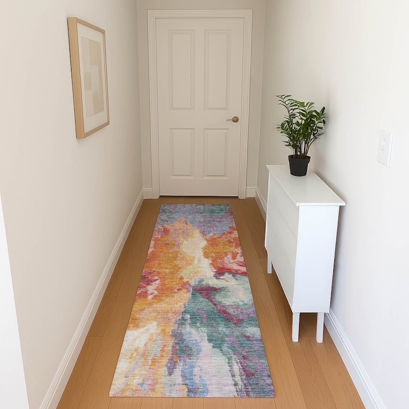 Premium Washable Super Soft Abstract Burst Mayfield Rug - Orange - 2'3" x 7'6"