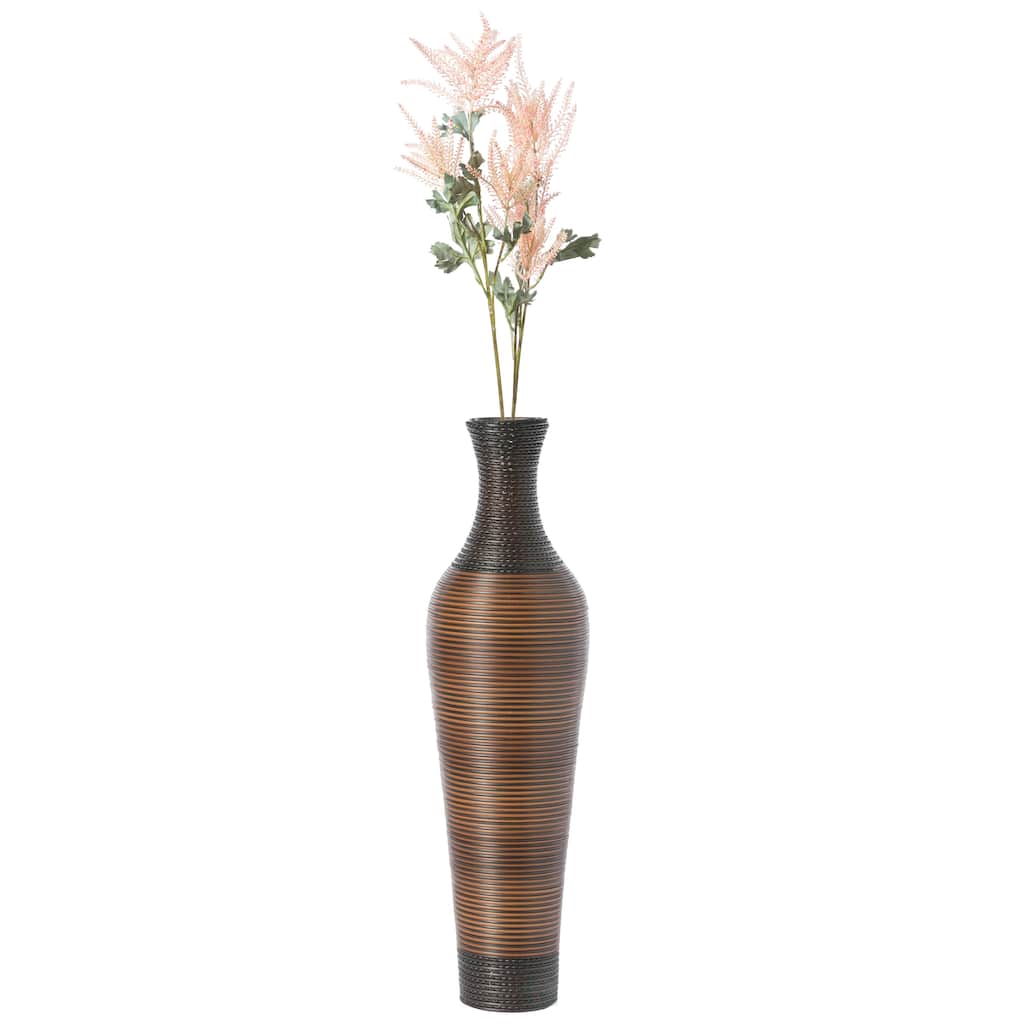 39-Inch Tall Standing Designer Floor Vase - Durable Artificial Rattan - Elegant Two-Tone Dark Brown Finish - Ideal Decor Accent