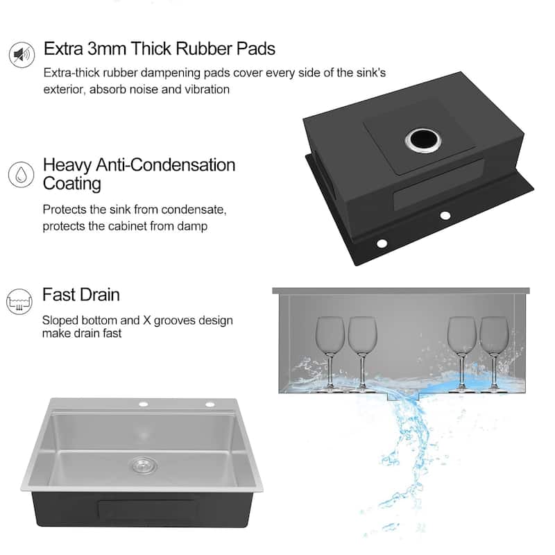 Drop In Workstation Sink,Handmade Single Bowl Workstation Rounded Corner kitchen Sink with Accessories