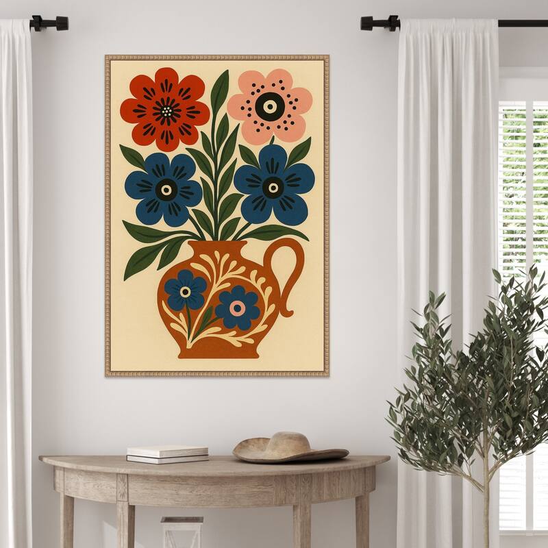 Big Boho Floral Vase by Marianne Bassil Framed Canvas Wall Art Print