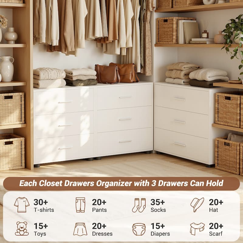2-Pack Dressers with 6 Storage Drawers, Closet Organizers for Bedroom and  Walk-in Closet - Overstock - 43484288