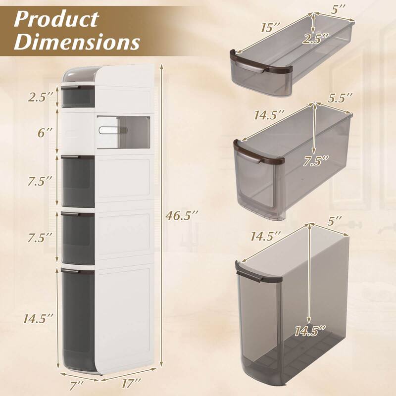 Costway 6-Tier Narrow Bathroom Storage Cabinet with Drawers Tissue Box - See Details