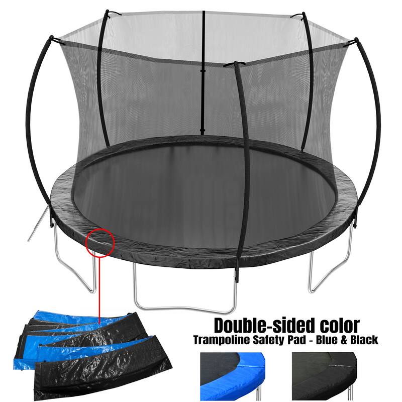 ASTM Approved Trampoline - Safety Enclosure, Ladder, Outdoor Recreational Use - Black - 143.7