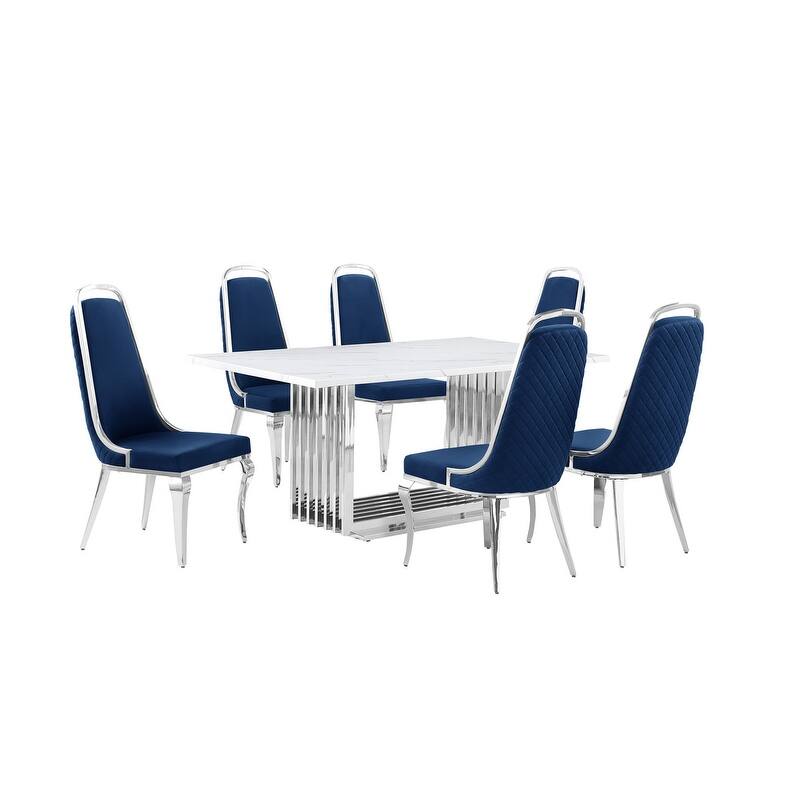 Best Quality Furniture D310/1-SC310-7 Dining Set with 68" White Marble Top