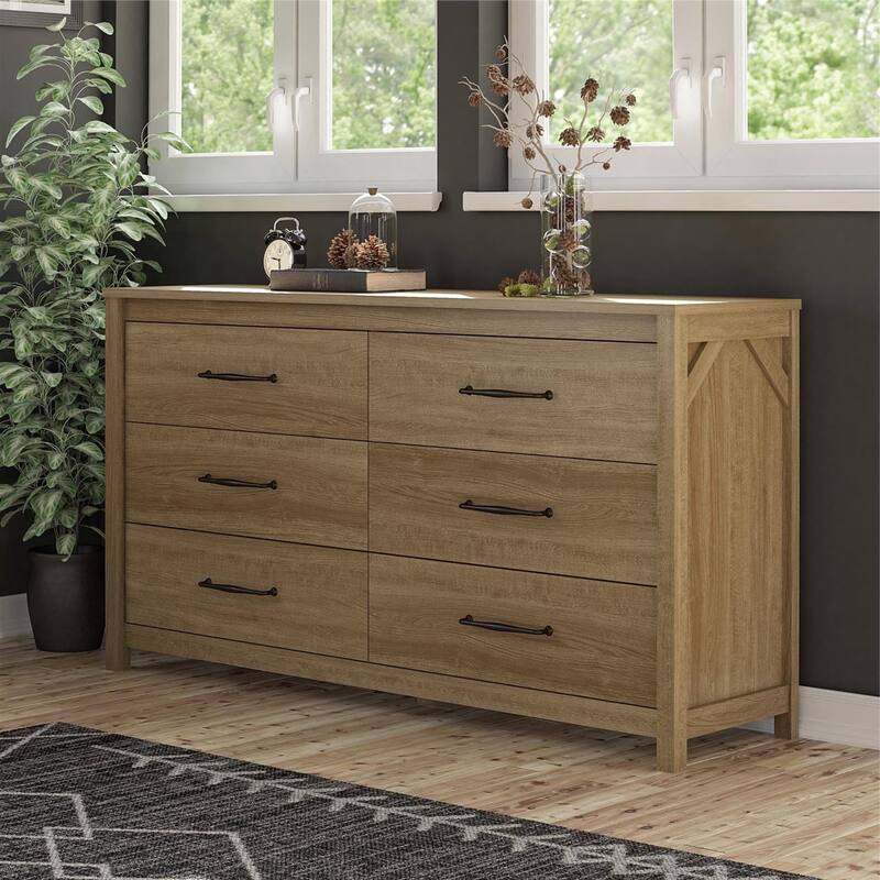 Natural Wood Rustic Farmhouse Dresser with 6 Drawers Ideal Storage for Clothing and Bedroom