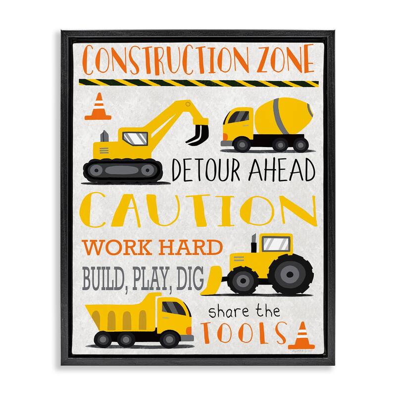 Stupell Construction Zone Ahead Framed Floater Canvas Wall Art Design By Elizabeth Tyndall - 25 x 31 - Black