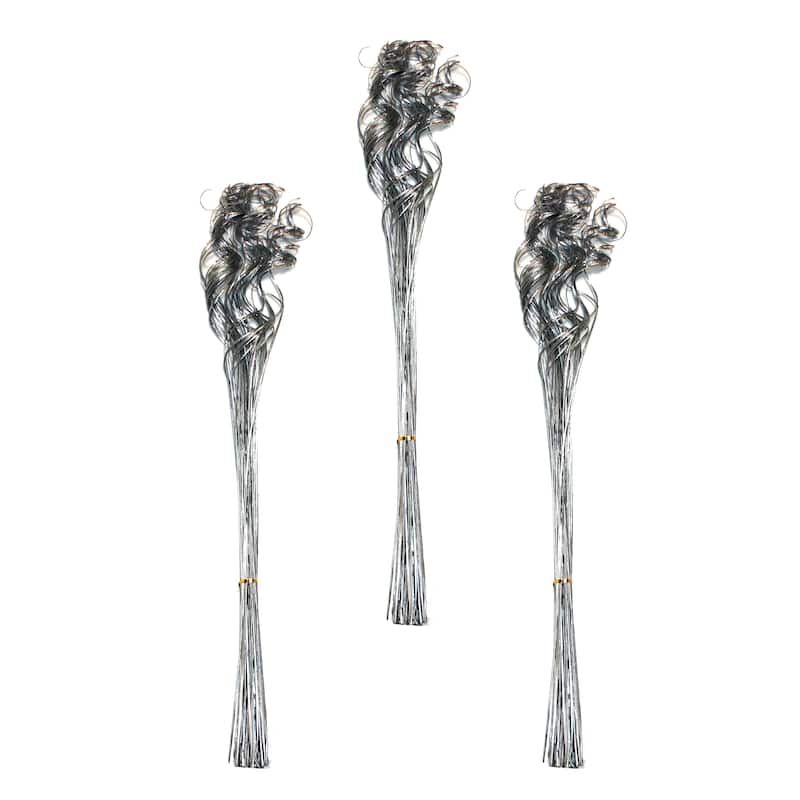 27" Curly Ting, Glitter Silver, Set of 3 Bunches