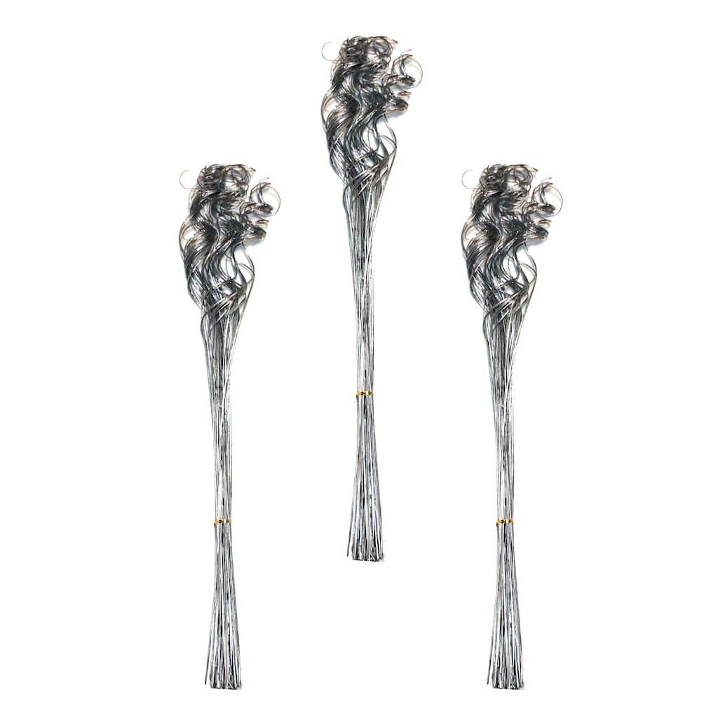 27" Curly Ting, Glitter Silver, Set of 3 Bunches