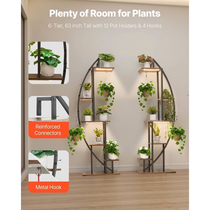 Plant Stand Indoor with Grow Lights 2 Pack 63" Tall 6-Tier Plant Shelf