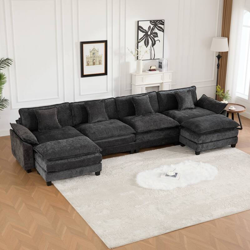 Roomfitters 4-Seater Cloud Sofa, Modern Chenille Upholstered Sectional Couch with Wide Armrests and Deep Cushions