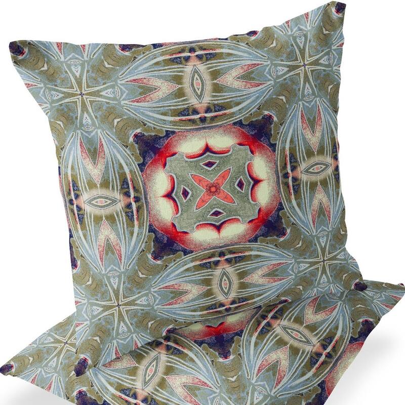 HomeRoots Set of Two 16" X 16" Green and Pink Blown Seam Floral Indoor Outdoor Throw Pillow - 16.00' X '16.00' X '5.00