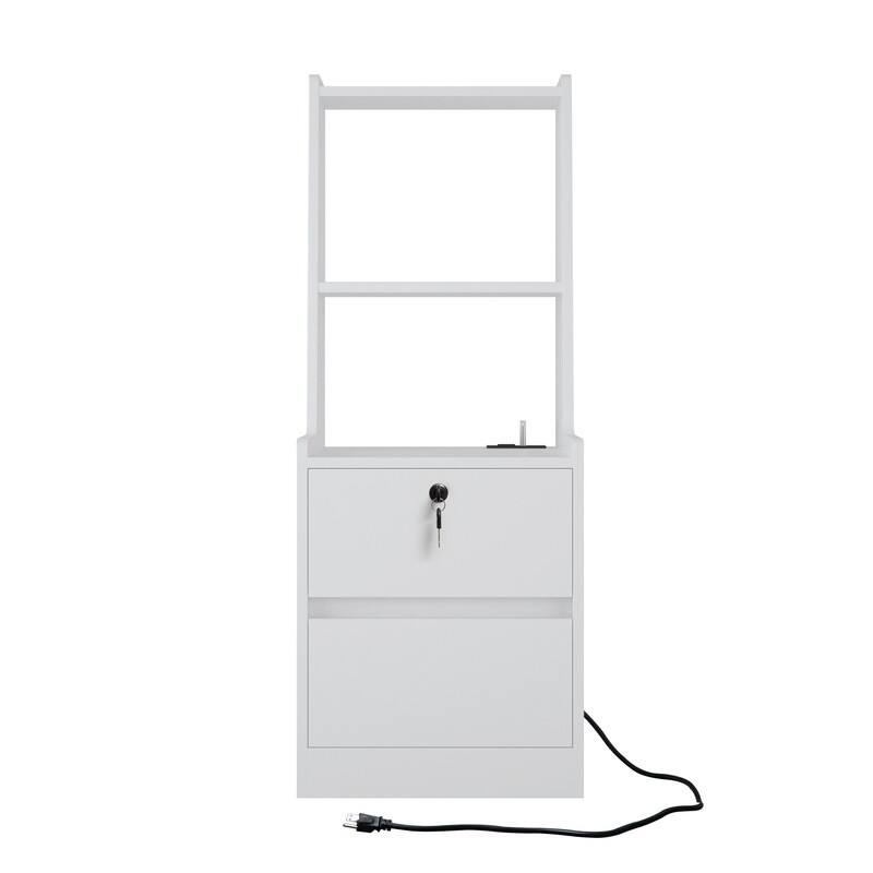 Smart Nightstand with Night Light, Modern Night Stand with Bookshelf, Bedside Tables with Storage Cabinet，Set of 2