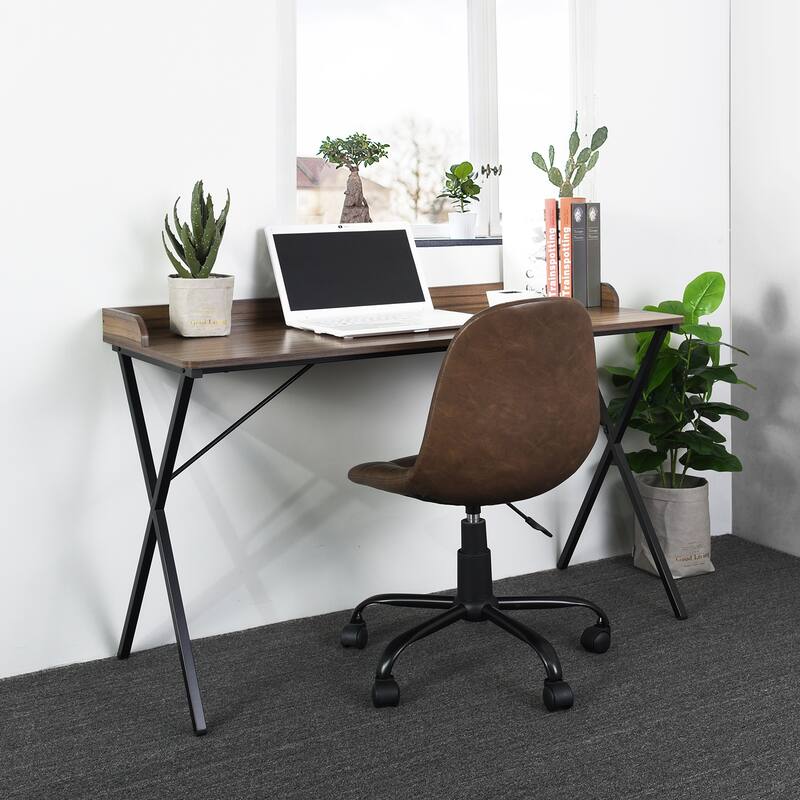 Homy Casa Modern Black Computer Desk, Metal Legs Office Writing Table - Brown