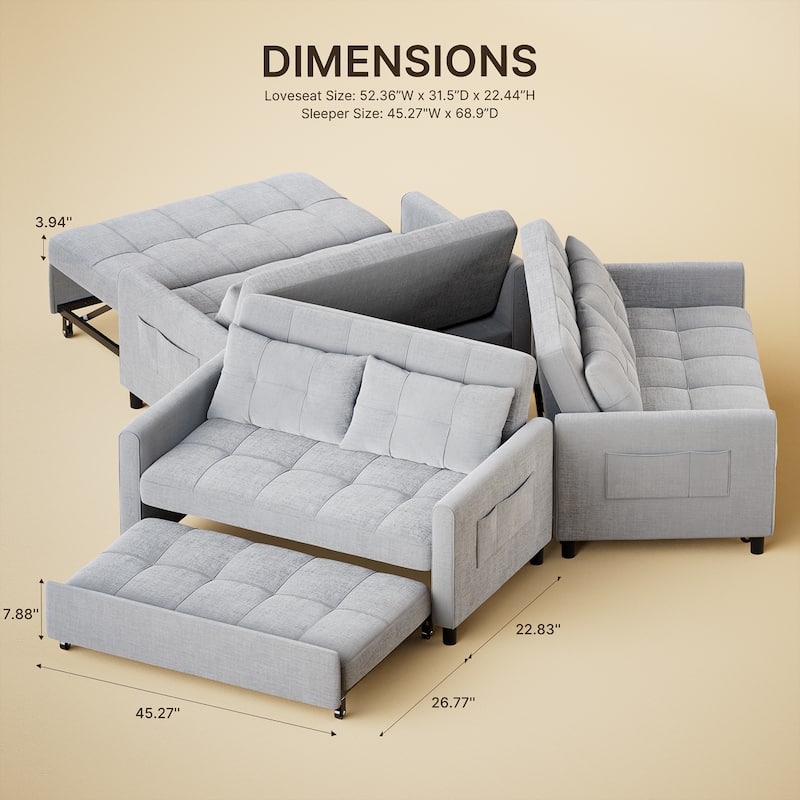 Convertiable 3 in 1 Sofa Loveseat with Pull-up Bed