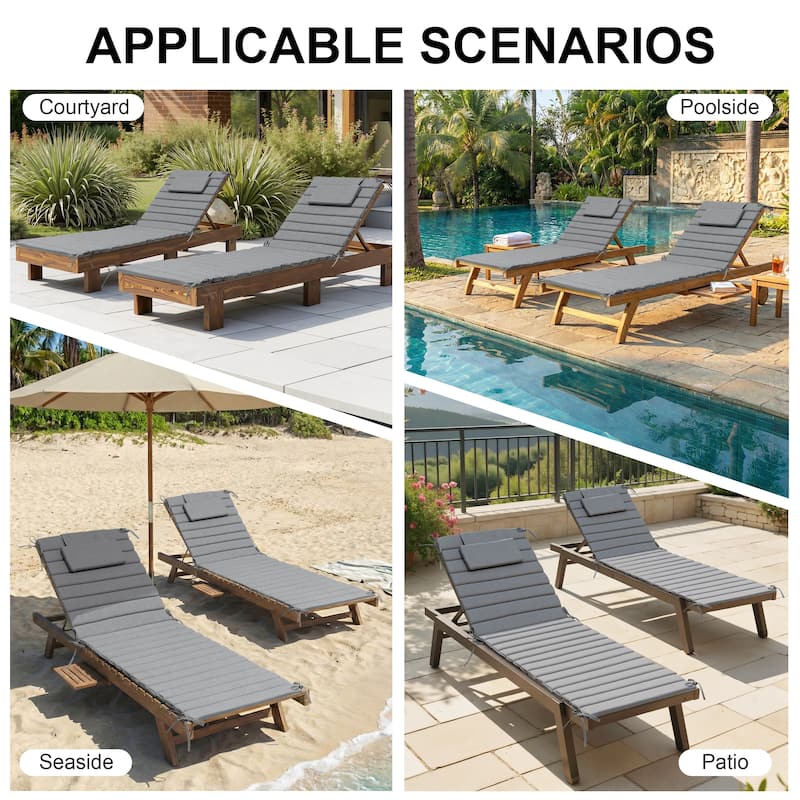 Outdoor Chaise Lounge Cushion Quilted Patio Sun Lounger Pad with Straps