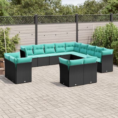 vidaXL 13 Piece Patio Sofa Set with Cushions Black Poly Rattan