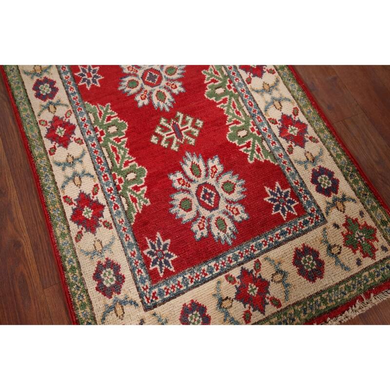 Red Geometric Kazak Oriental Foyer Rug Handmade Wool Carpet - 2'0" x 3'0"