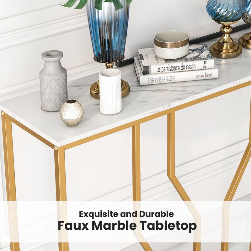 Costway 44" Gold Console Table with Faux Marble Tabletop Golden Metal - See Details
