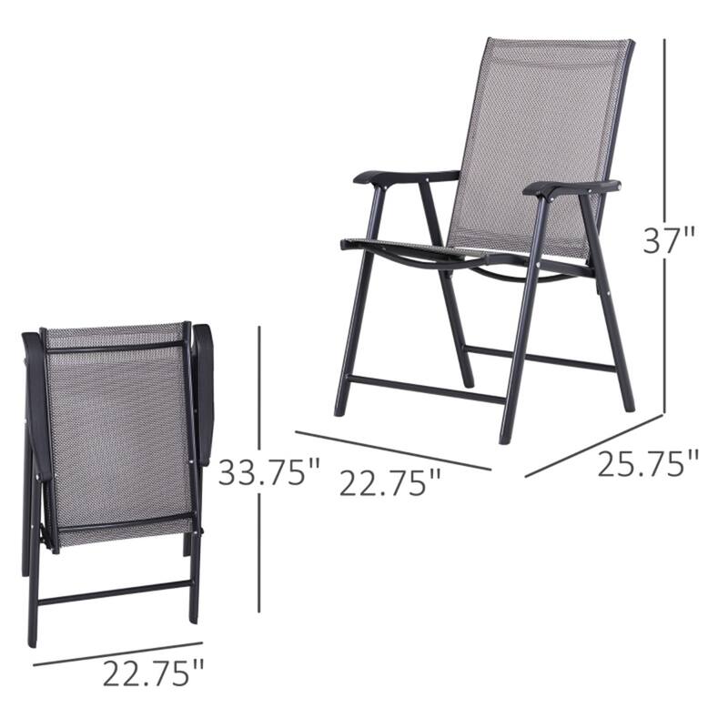 Grey-Black Steel Folding Chairs Set of 2 with Mesh, Armrests and Portable - 22.75" L x 25.25" W x 37" H