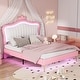 preview thumbnail 1 of 23, Queen Size Upholstered Bed Frame with LED Lights Pink
