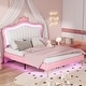 preview thumbnail 48 of 68, Upholstered Bed LED Frame Modern Upholstered Princess Bed w/ Crown Headboard and Metal Legs, Cute Kids Platform Bed/ Noise-Free