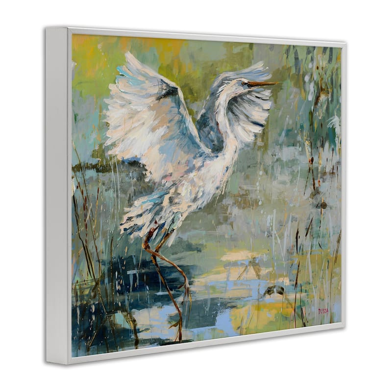 Stupell Radiant Crane at Pond Framed Giclee Art Design By Dusza