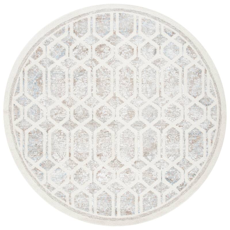 SAFAVIEH, Handmade Artistry Poulia Geometric Wool Rug - 7' Round - Ivory/Beige