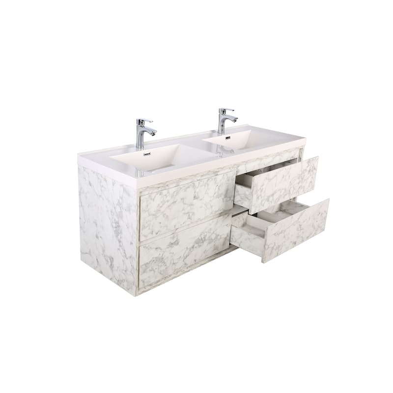Sage 60" wall mounted bathroom vanity with double basin acrylic top