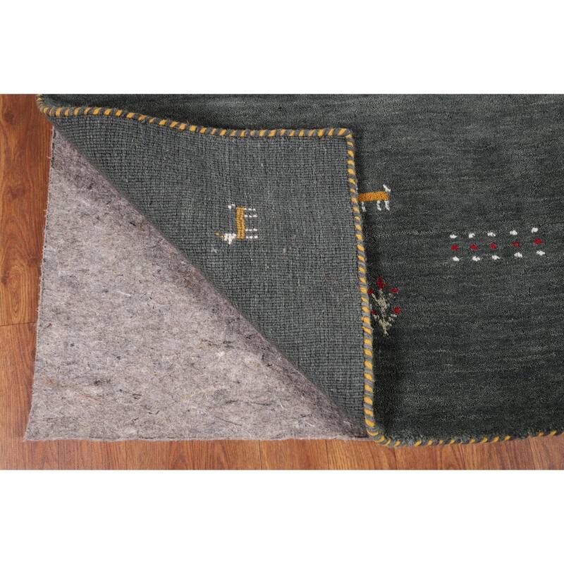 Dark Green Gabbeh Indian Accent Rug Handmade Tribal Wool Carpet - 2'11" x 4'10"