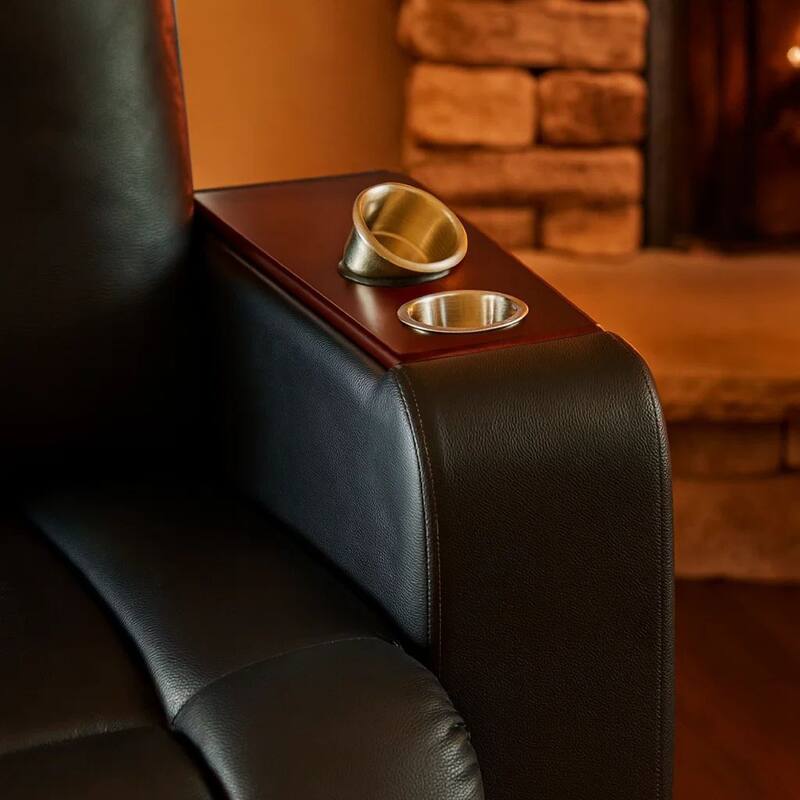 Leatherette Console with 2 Removable Metal Cup Holders, Black and Silver