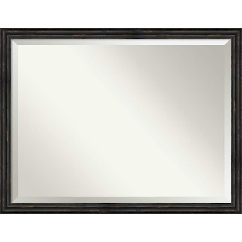 Beveled Wood Wall Mirror - Rustic Pine Black Narrow Frame