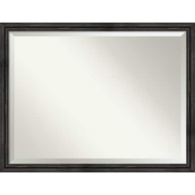 Beveled Wood Wall Mirror - Rustic Pine Black Narrow Frame