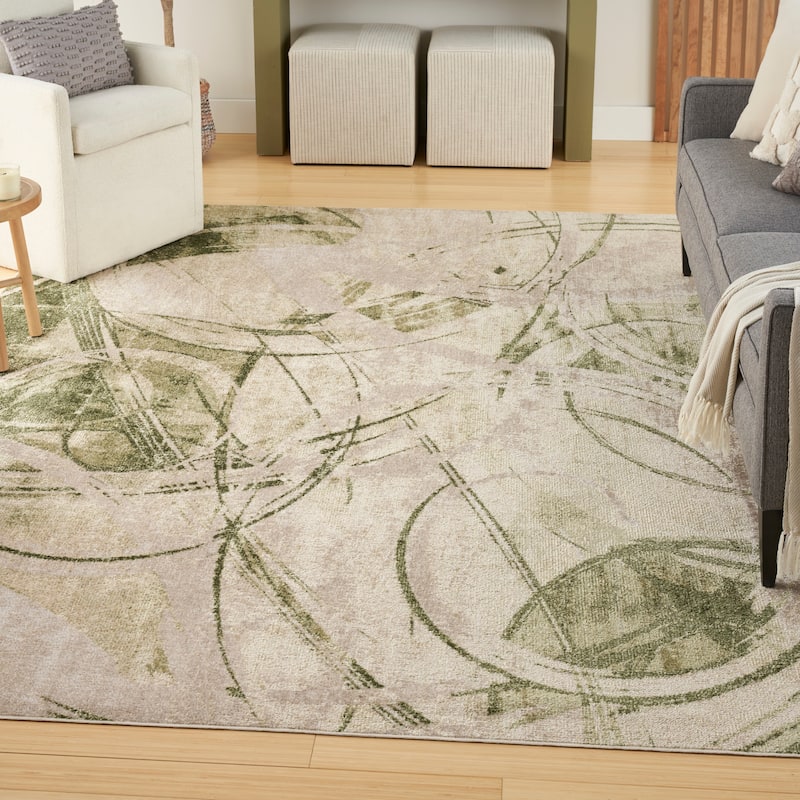 Nourison Astra Machine Washable Indoor only Abstract Area Rug - 7' 10" x 10' - Beige/Green