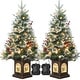 preview thumbnail 1 of 6, 3FT Prelit Snow Flocked Christmas Tree with Prelit Premium 78 LED 8 Mode Battery Powered_2pack - 3FT 2Pack Green