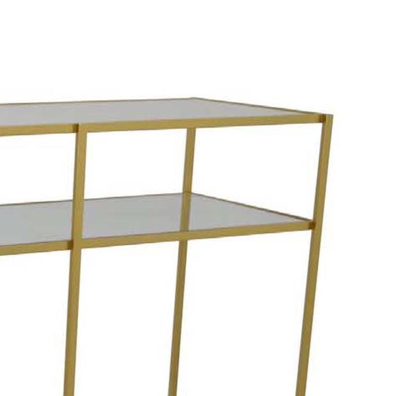 Woly Plant Stand Rack, 2 Glass Shelves, 59 Inch Industrial Gold Metal