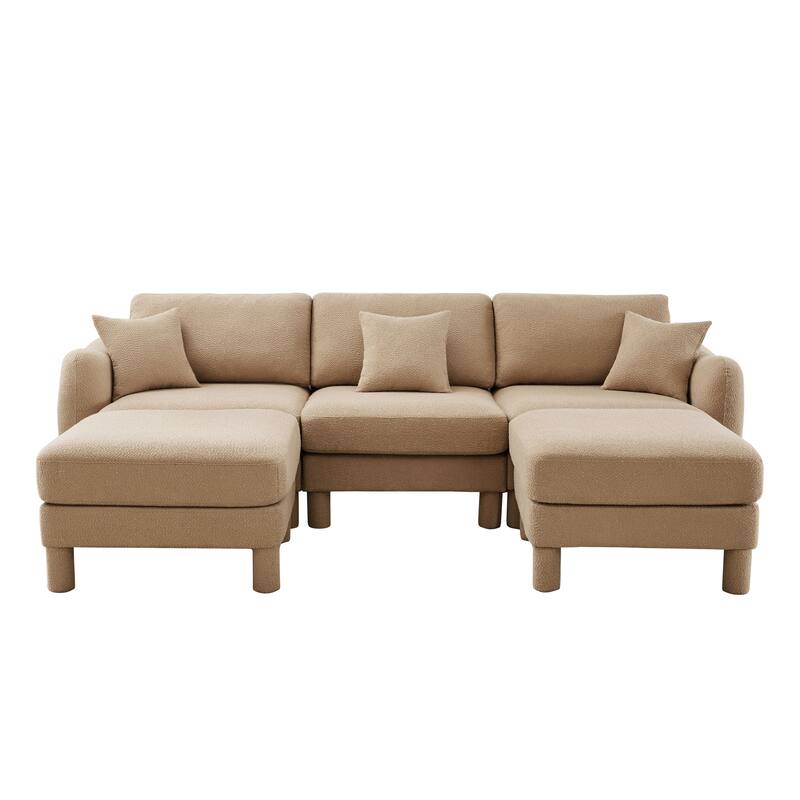 109.4" 3-Seater Modern Upholstered Sofa Couch, Deep-Seat Sectional Sofa with Shell-Shaped Armrests, Leisure Sofa for Living Room