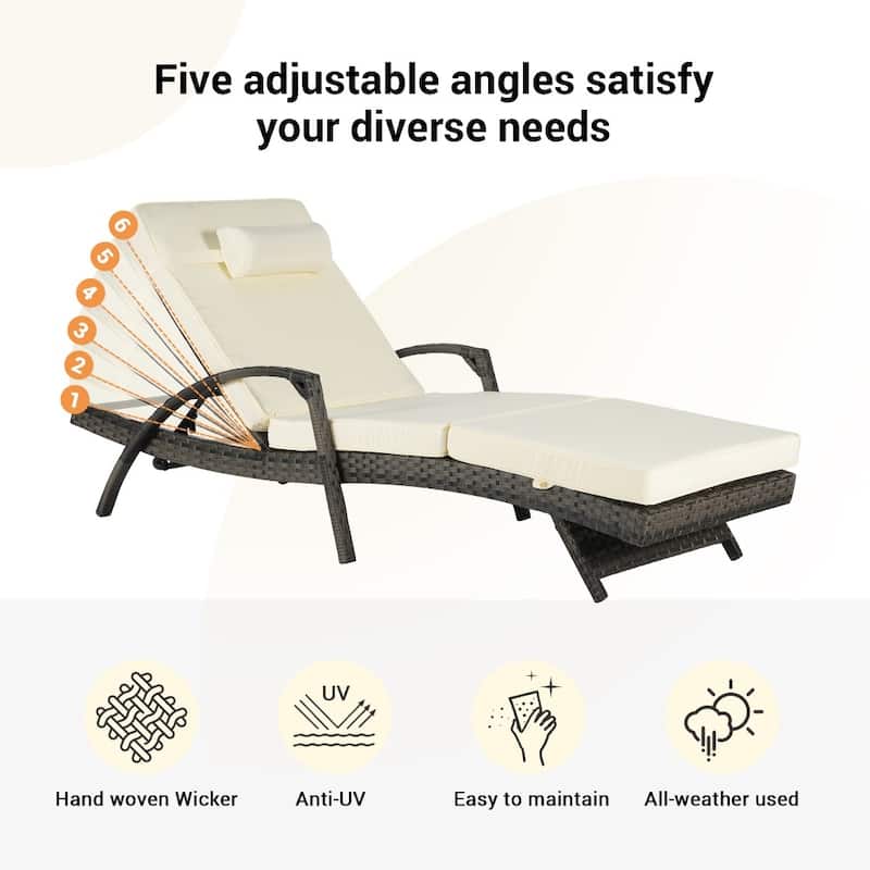 Outdoor Wicker Long Reclining Chair for Beach Poolside Garden( Set of 2)