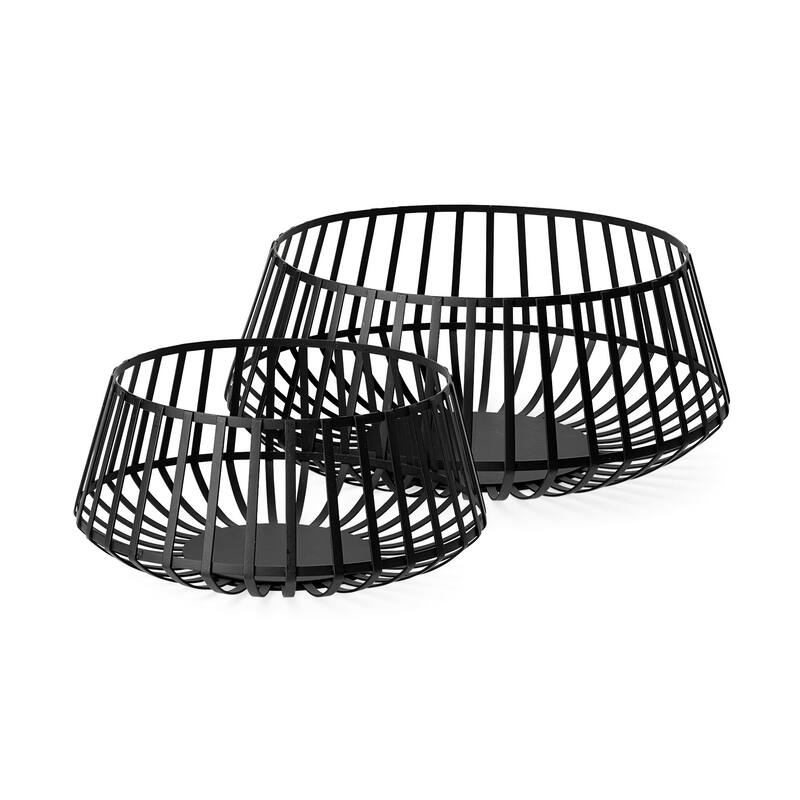Emilio Black Metal Slated Bowls (Set of 2) - Black