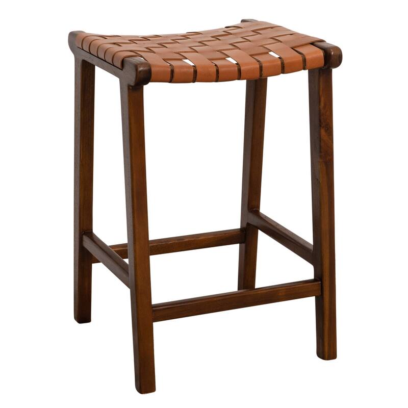 GDFStudio - James Mid-Century Modern 23.6"H Counter Stool with Solid Wood Frame & Genuine Leather Upholstery