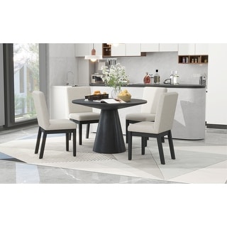 5-piece Dining Set Retro Round Table with 4 Upholstered Chairs - Bed ...